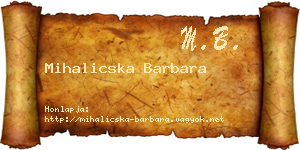 Mihalicska Barbara névjegykártya